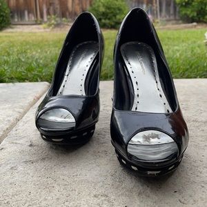 BCBGeneration Faux Patent Leather Open-toe Pump